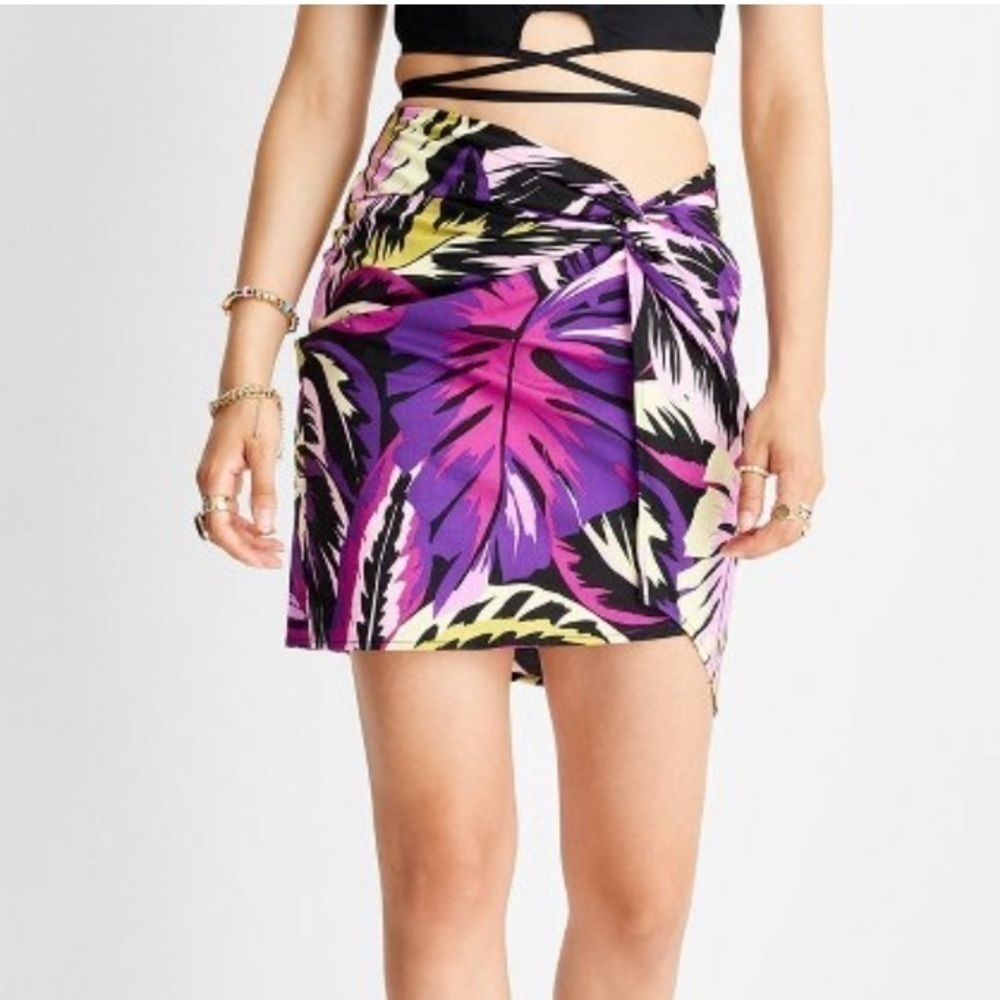 Future Collective Alamo Noelle Purple Black Botanical Mini Faux Wrap Skirt 10